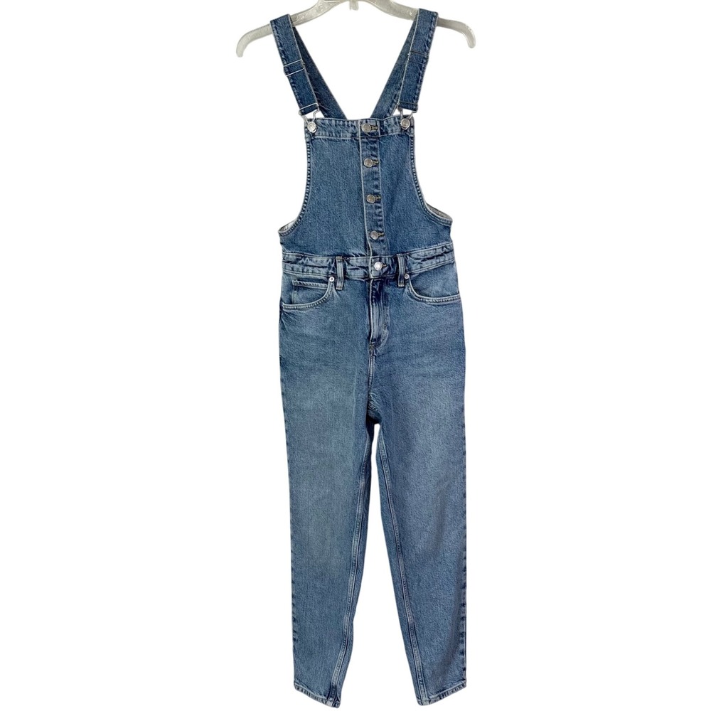 Free People Women's 25 Denim Overalls Blue Jean Button Fly Straight Leg‎ Western